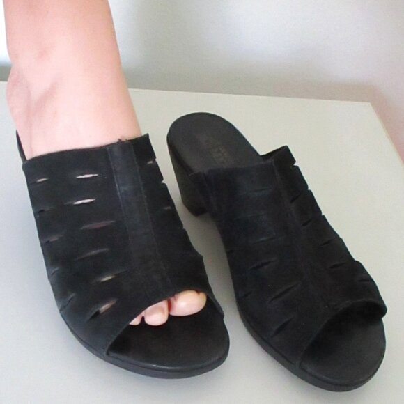 Mephisto Womens Black Suede Open Toe Slide 2" Rubber Heel Sandal - Size 36 EURO - Picture 2 of 8